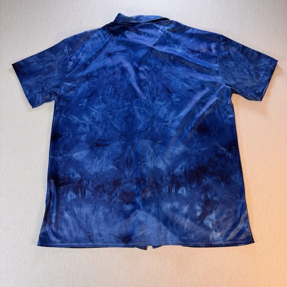 Vintage POSITANO Men's Club Rave Slim Shirt Y2K 90 Metallic Tie-dye Blue USA  XL